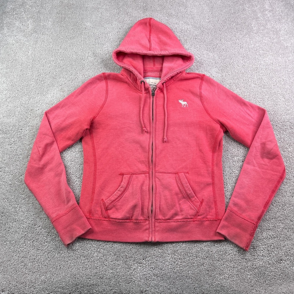 Abercrombie Fitch Hoodie Womens Large Pink Full Zip Hooded Preppy Sweatshirt